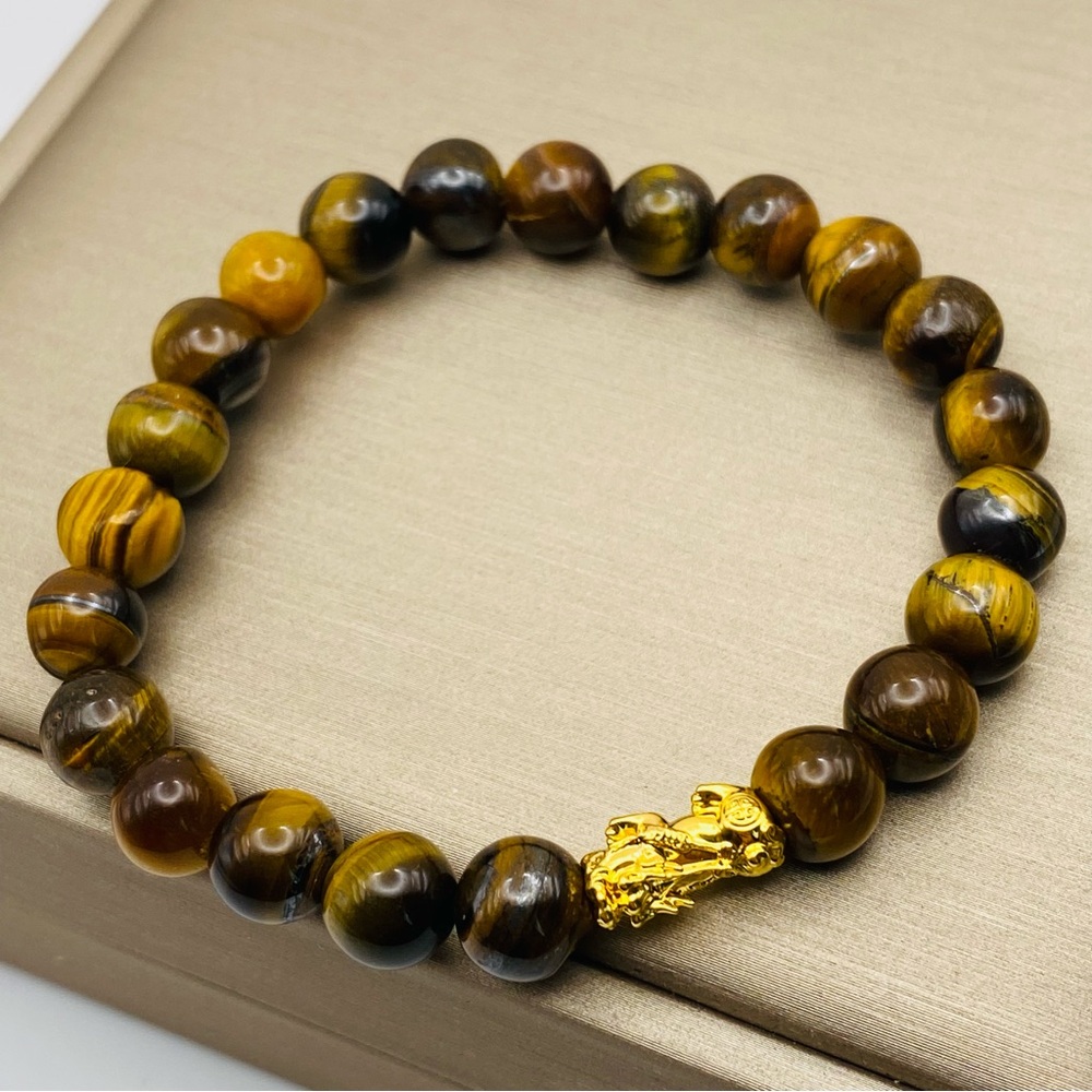 18k Piyao/Pixui Tiger Eye 8mm Elastic Bracelet